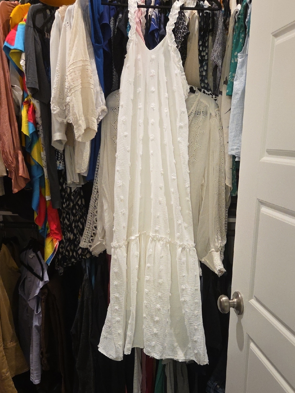 NEW White Textured Ruffle-Hem Maxi Dress